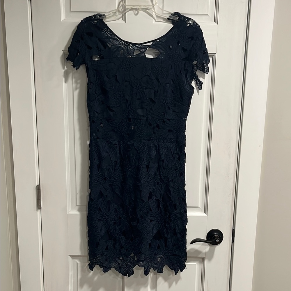 Navy Blue Floral Overlay Dress Size Large (Fits More Like a Medium)
